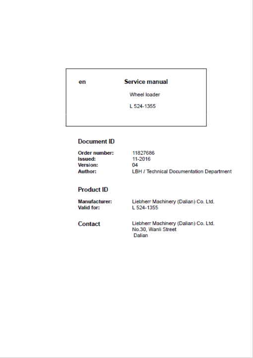 Liebherr L524 Type 1355 Wheel Loader Service Manual