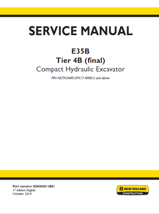 New Holland E35B Tier 4B Compact Excavator Service Manual