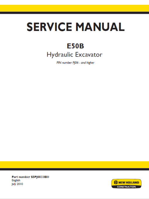 New Holland E50B Hydraulic Excavator Service Manual