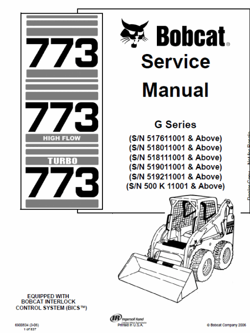 Bobcat 773 G-series Skid-Steer Loader Service Manual