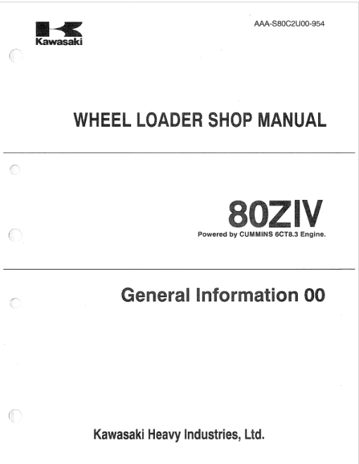 Kawasaki 80ZIV Wheel Loader Repair Service Manual