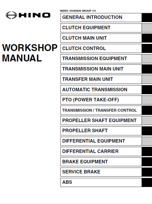 Hino Truck 2014 Conventional Service Manual