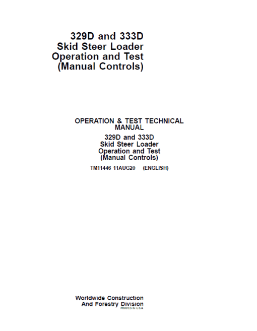 John Deere 329D, 333D SkidSteer Loader Technical Manual (Manual Controls) - Image 2