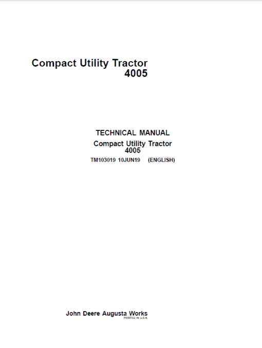 John Deere 4005 Compact Utility Tractor Repair Technical Manual