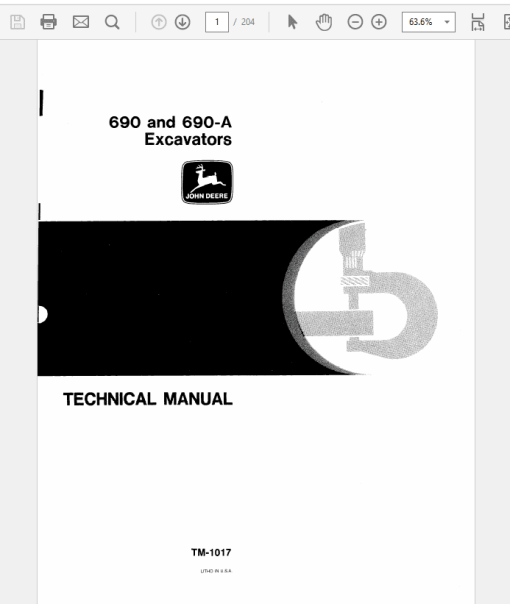 John Deere 690, 690A Excavator Repair Technical Manual (TM1017)