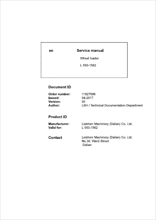 Liebherr L550 Type 1562 Wheel Loader Service Manual