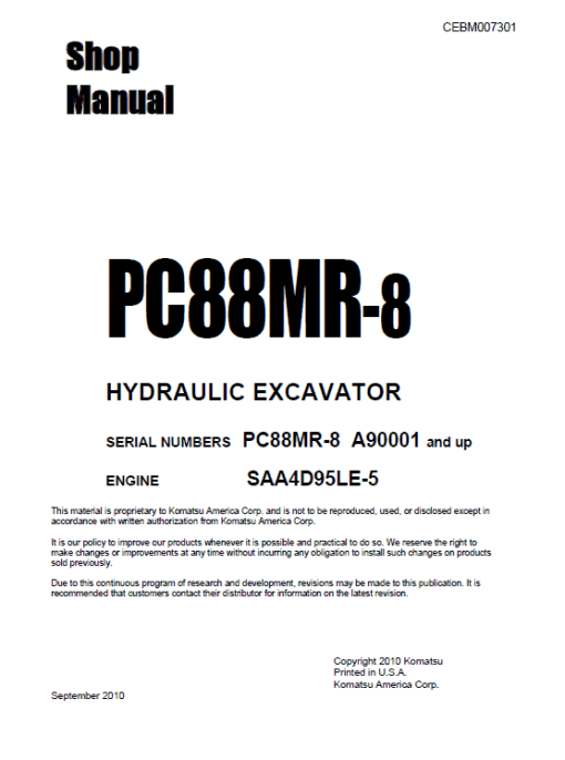 Komatsu PC88MR-8 Excavator Service Manual - Image 2