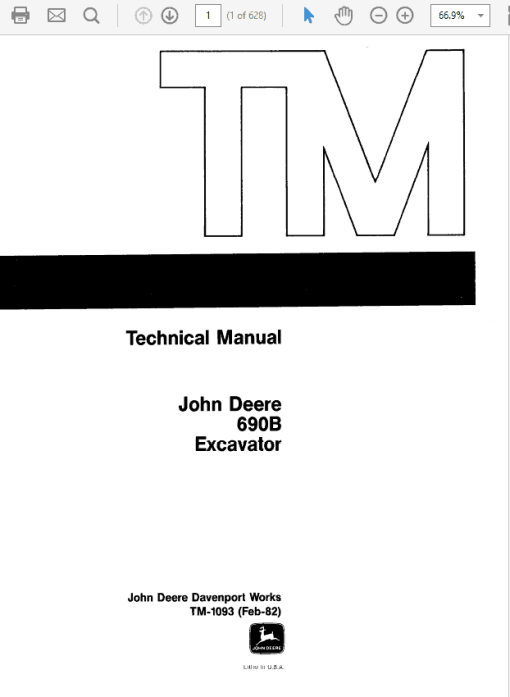 John Deere 690B Excavator Repair Technical Manual (TM1093)