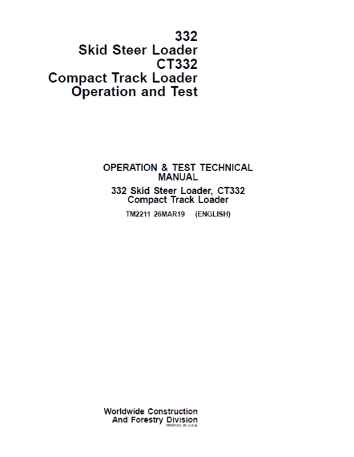 John Deere 332, CT332 SkidSteer Loader Repair Technical Manual - Image 2