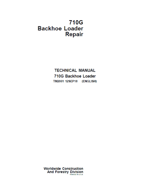 John Deere 710G Backhoe Loader Repair Technical Manual