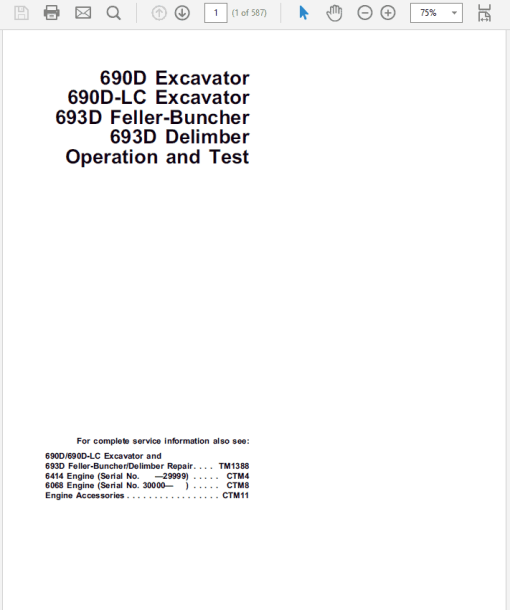 John Deere 690D, 693D Excavator Repair Technical Manual (TM1387) - Image 2