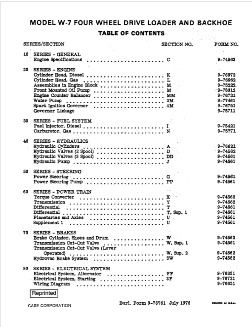 Case W7 Loader Service Manual