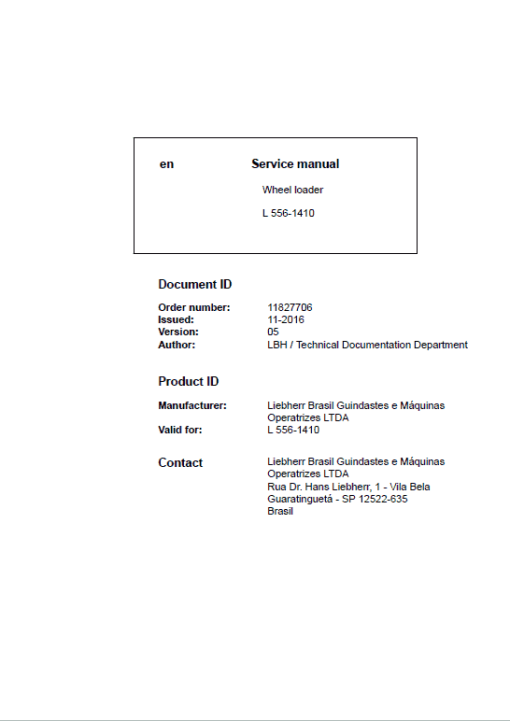 Liebherr L556 Type 1410 Wheel Loader Service Manual