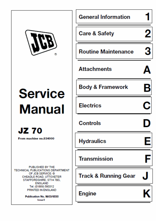 JCB JZ70 Tracked Excavator Service Manual