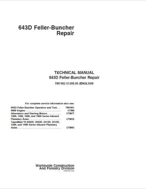 John Deere 643D Feller Buncher Repair Technical Manual