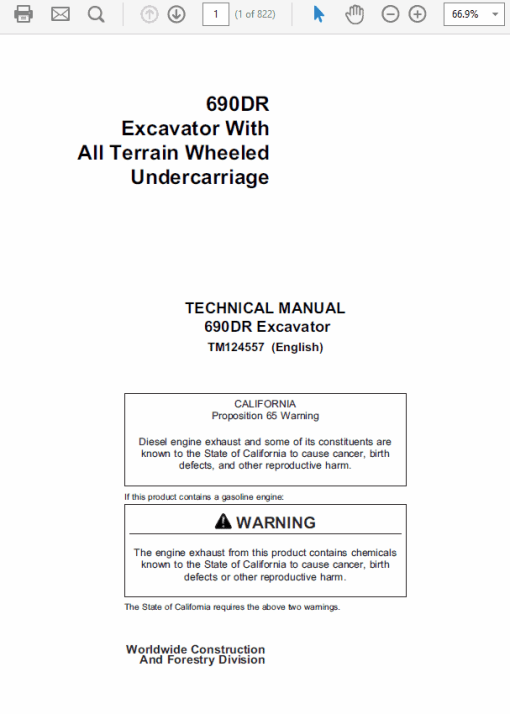 John Deere 690DR Excavator Repair Technical Manual (TMT124557)