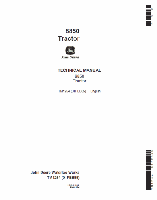 John Deere 8850 Tractor Technical Manual (TM1254 and TM1256)