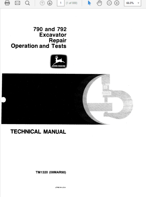 John Deere 790, 792 Excavator Repair Technical Manual (TM1320)