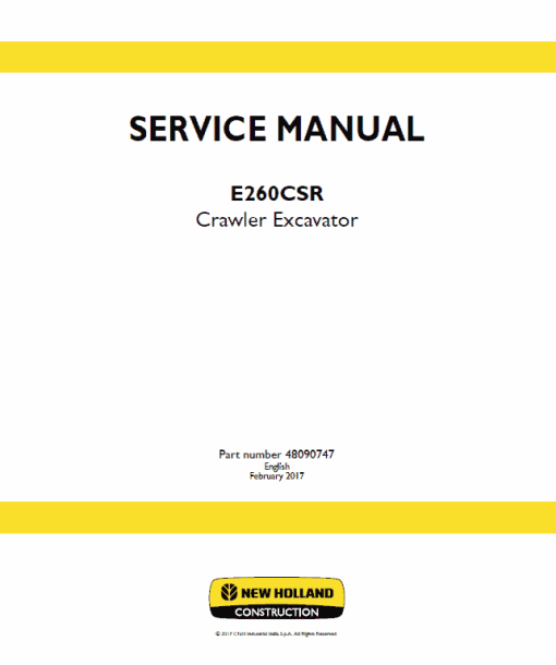 New Holland E230CSR Crawler Excavator Service Manual