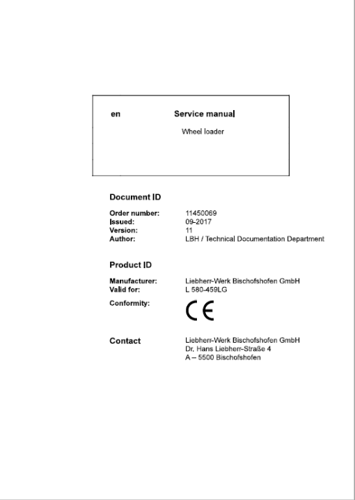 Liebherr L580 Type 459LG LogHandler Loader Service Manual