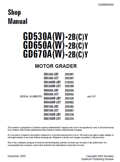 Komatsu GD530A, GD650A, GD670A Series Motor Grader Manual - Image 5