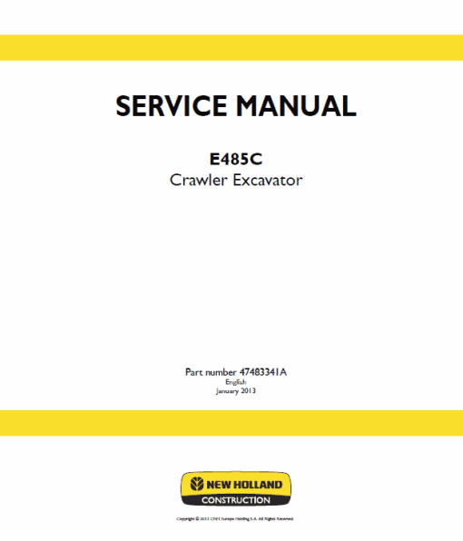 New Holland E485C Crawler Excavator Service Manual