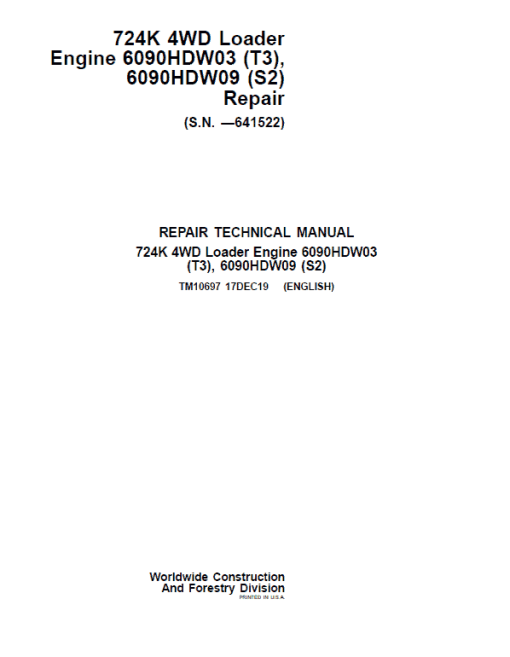 John Deere 724K 4WD Engine S2 & T3 Loader Technical Manual (S.N. before 641522)