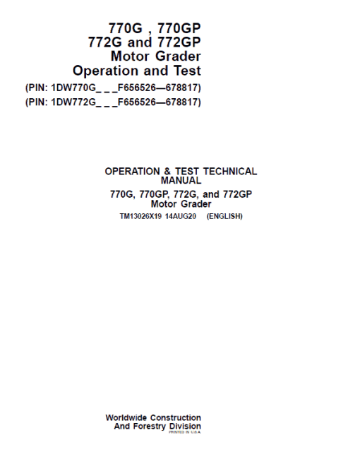 John Deere 770G, 770GP, 772G, 772GP Grader Technical Manual (S.N F656526 -F678817) - Image 2