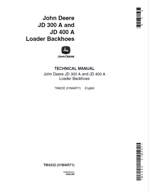 John Deere 300A, 400A Backhoe Loader Repair Technical Manual