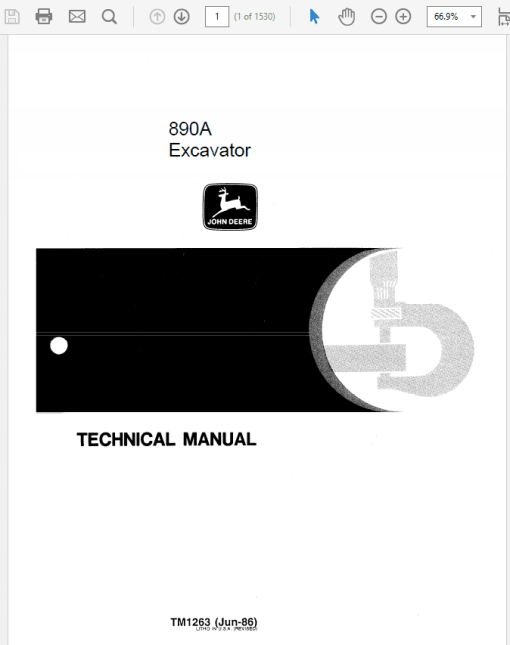 John Deere 890A Excavator Repair Technical Manual (TM1263)