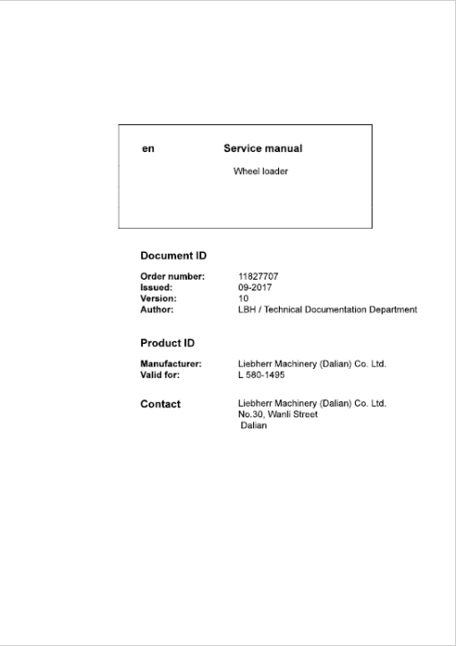 Liebherr L580 Type 1495 Wheel Loader Service Manual