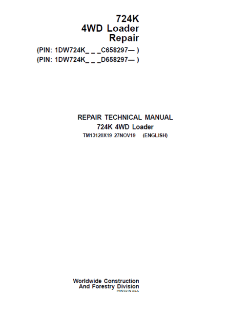 John Deere 724K 4WD Loader Technical Manual (S.N. after C658297 & D658297 - )