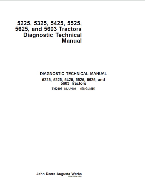 John Deere 5225, 5325, 5425, 5525, 5603, 5625 Tractors Service Repair Manual