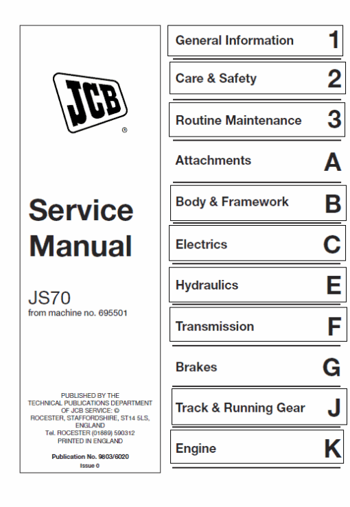 JCB JS70 Tracked Excavator Service Manual