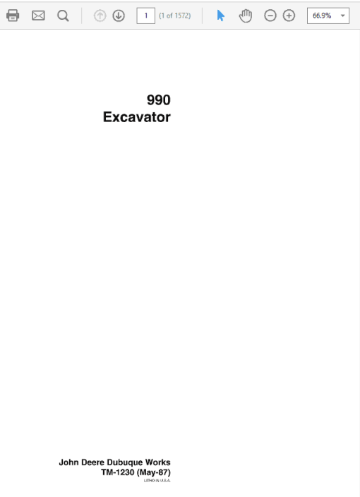 John Deere 990 Excavator Repair Technical Manual (TM1230)