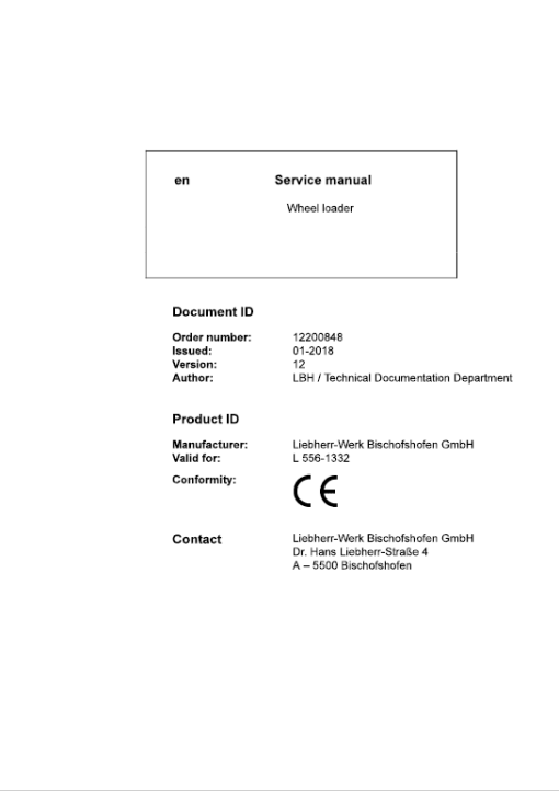 Liebherr L556 Type 1332 Wheel Loader Service Manual