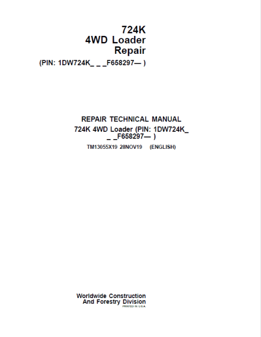 John Deere 724K 4WD Loader Technical Manual (S.N. after F658297 - )