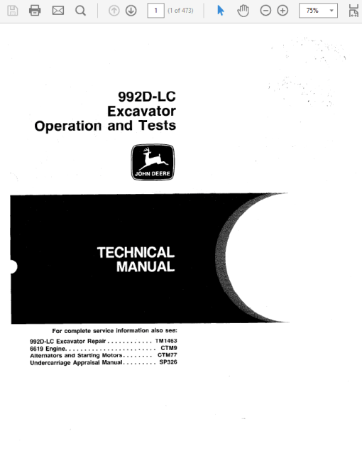 John Deere 992D-LC Excavator Technical Manual (TM1462 and TM1463)