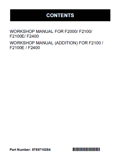 Kubota F2000, F2100, F2100E, F2400 Front Mower Workshop Service Manual