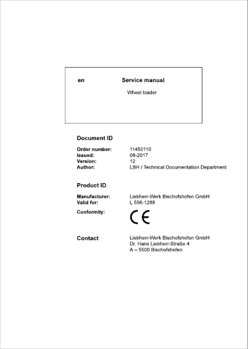 Liebherr L556 Type 1288 Wheel Loader Service Manual