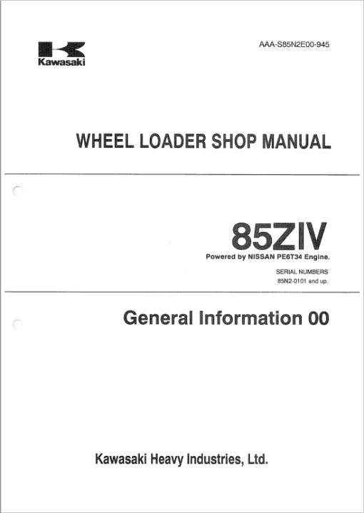 Kawasaki 85ZIV Wheel Loader Repair Service Manual