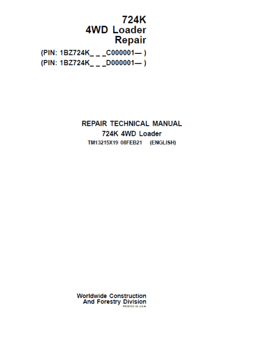 John Deere 724K 4WD Technical Manual (S.N from C000001 & D000001 - )