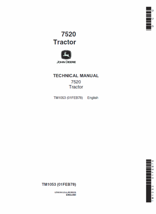 John Deere 7520 Tractor Repair Technical Manual (TM1053)