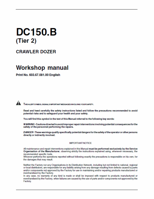 New Holland DC150.B Tier 2 Crawler Dozer Service Manual