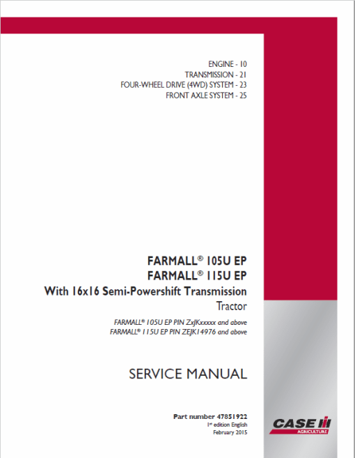 Case Farmall 85U, 95U, 105U, 115U Tractor Service Manual - Image 2