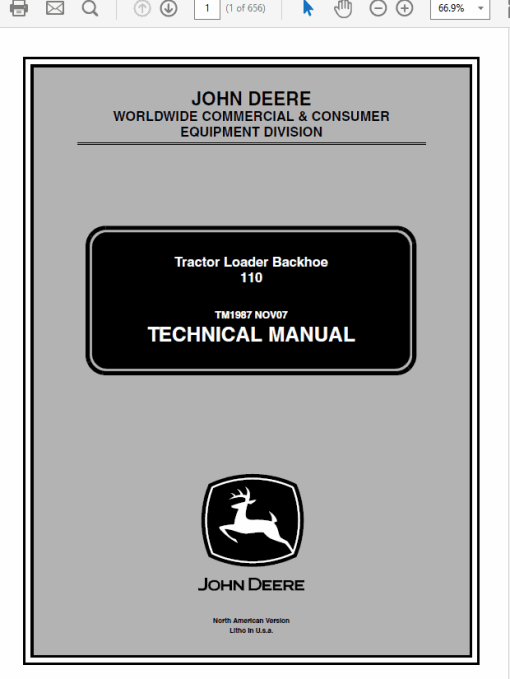 John Deere 110 Tractor Loader Backhoe Technical Manual (TM1987)