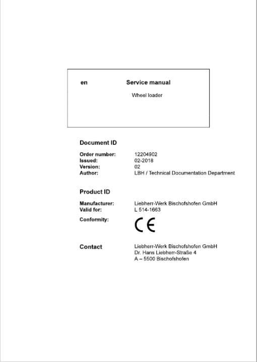 Liebherr L514 Type 1663 Wheel Loader Service Manual