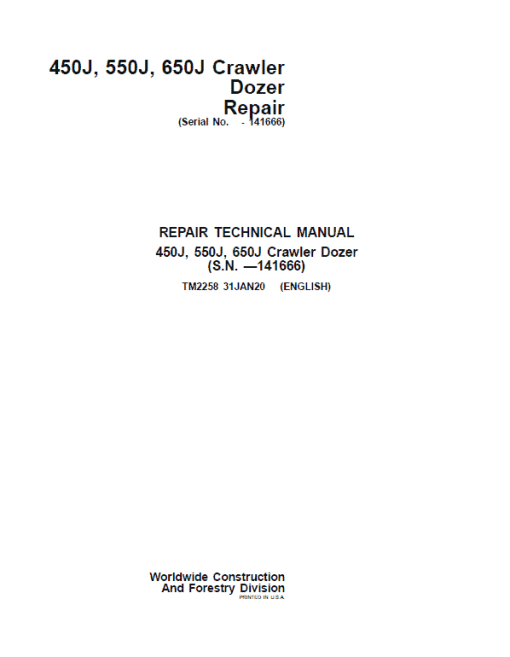 John Deere 450J, 550J, 650J Crawler Dozer Technical Manual (SN. before 141666) - Image 2