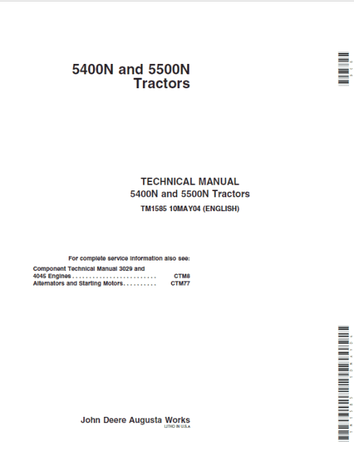 John Deere 5400N, 5500N Tractors Repair Technical Manual