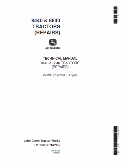 John Deere 8440, 8460 Tractor Repair Technical Manual (TM1199)